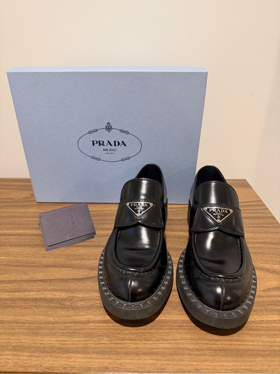 Prada Shoes - Prada Leather Triangle Logo Black Loafers